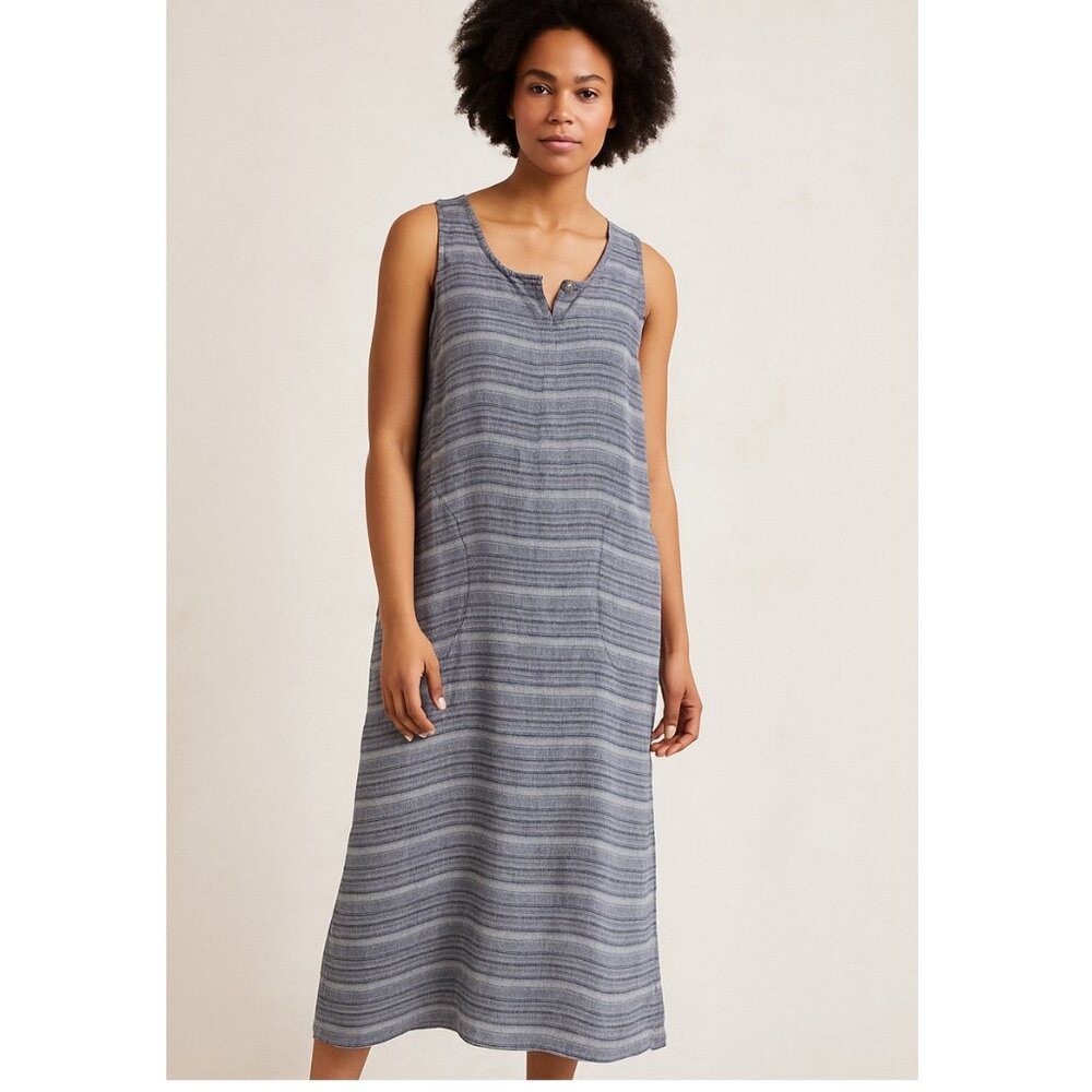 NEW Pure Jill 100% Linen Striped Loose Midi Maxi Shift Dress Size XS